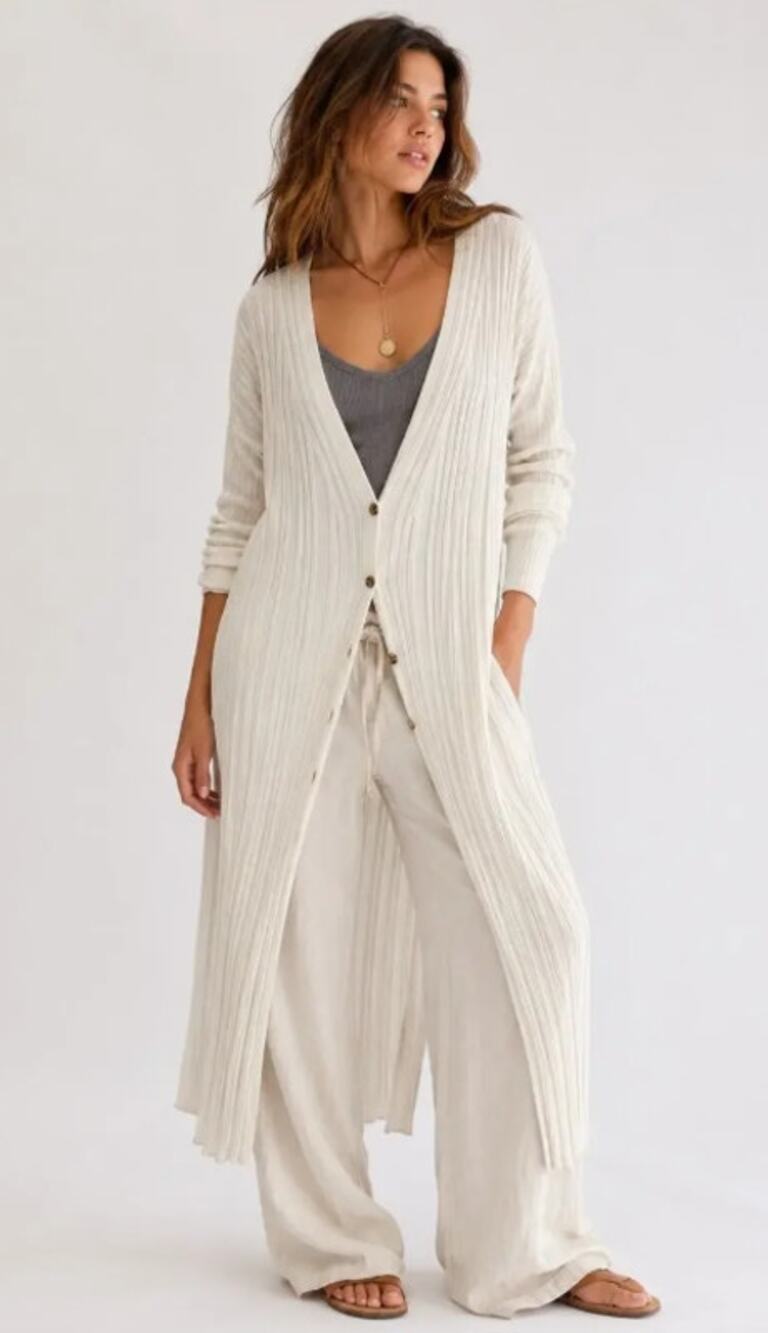 Free People Skinny Ribbed Duster Cardigan White Long Sleeve Women's M